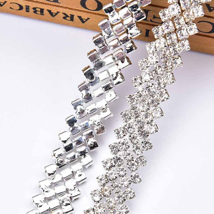 JFRC069 Silver Crystals Rhinestone Chain Trim Diamond Belts Trimming For Diy Clothes Accessory Dress Belts