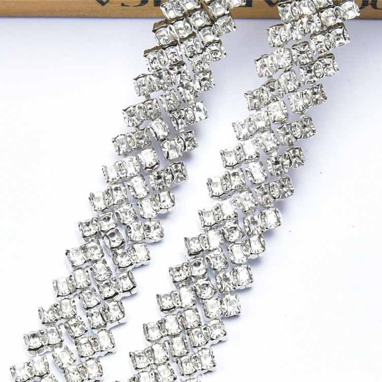 JFRC069 Silver Crystals Rhinestone Chain Trim Diamond Belts Trimming For Diy Clothes Accessory Dress Belts