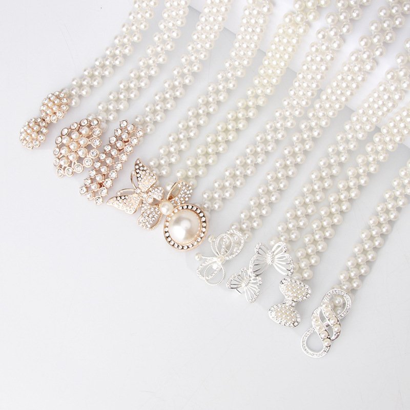 Women's pearl waist chain Korean rhinestone decorative Fashion sweet dress elastic belt women wholesale