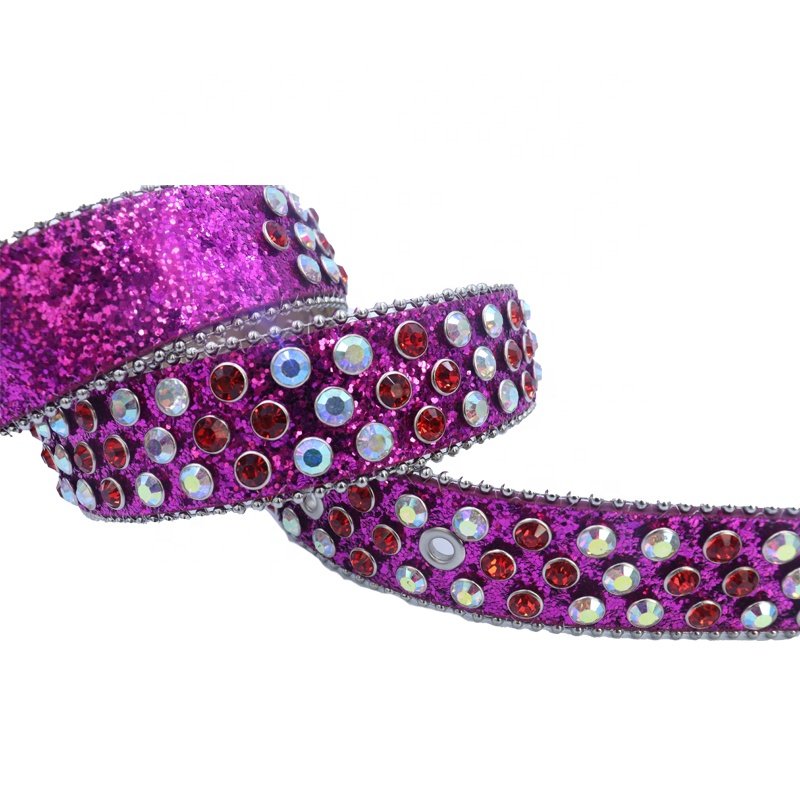 Hot Pink Bling Western BB pu Leather Belt with Red Crystal Stone Fashionable Alloy Buckle for Men and Women