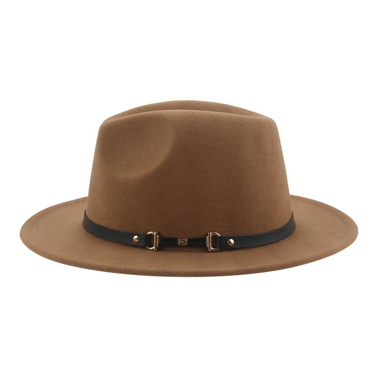 Vintage Wide Brim Fedora Hat With Belt Buckle Vintage Winter Chain Felt Hat