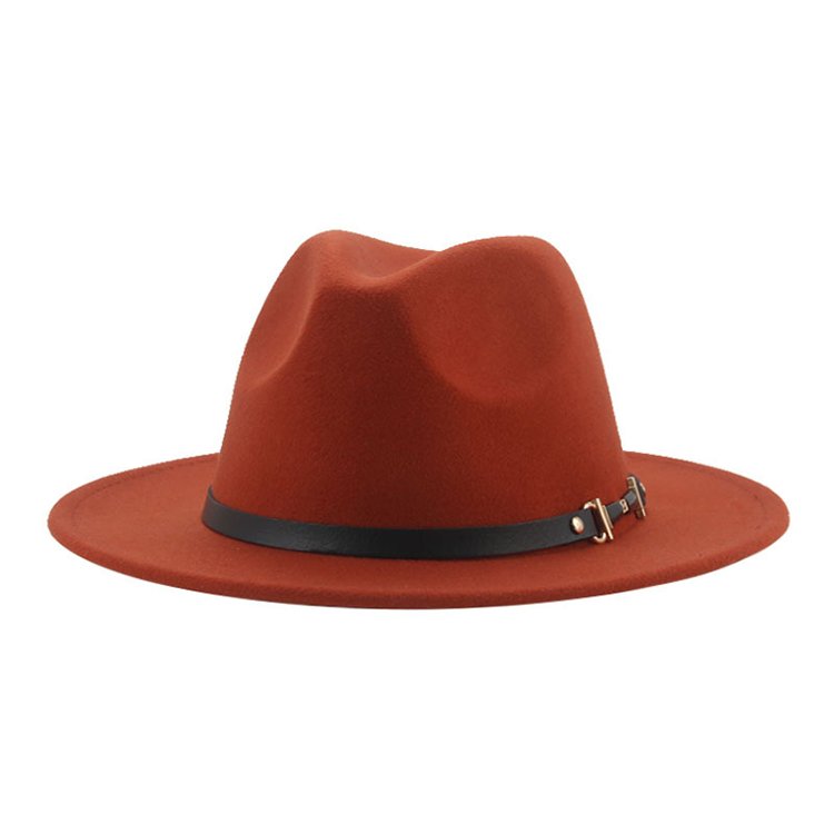 Vintage Wide Brim Fedora Hat With Belt Buckle Vintage Winter Chain Felt Hat