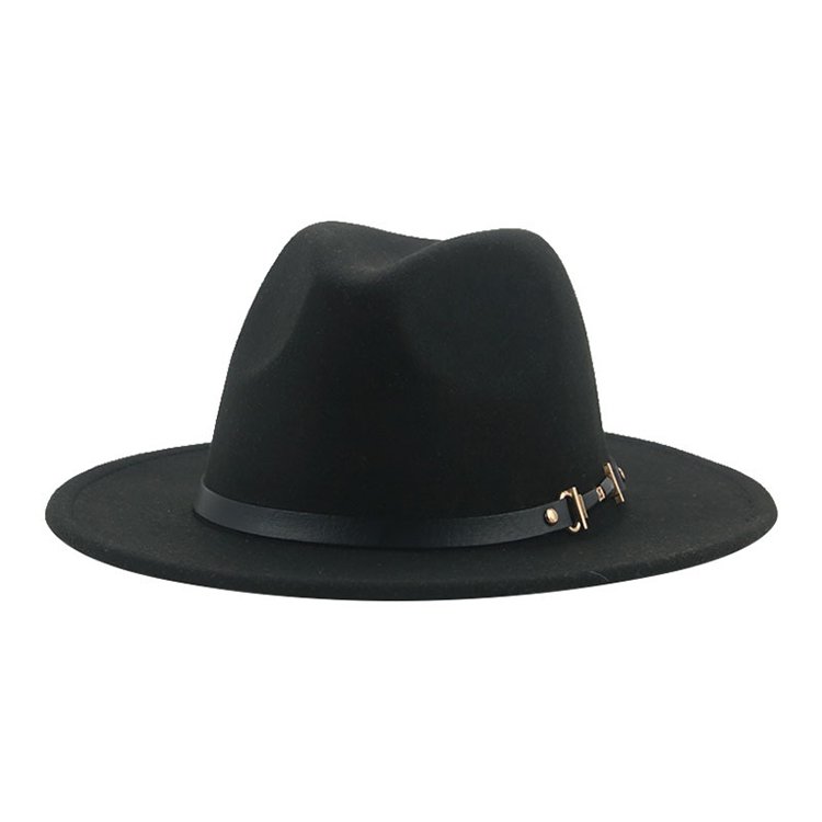 Vintage Wide Brim Fedora Hat With Belt Buckle Vintage Winter Chain Felt Hat