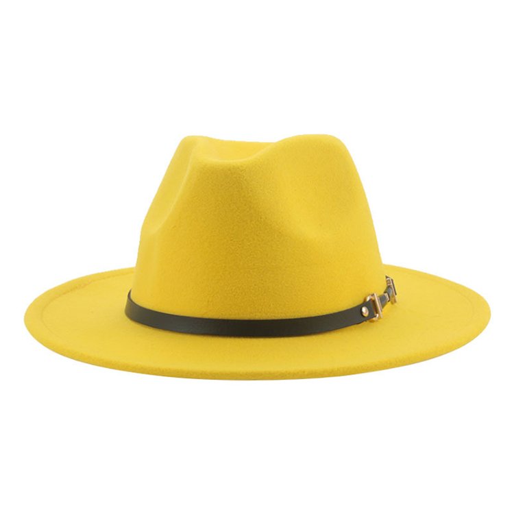 Vintage Wide Brim Fedora Hat With Belt Buckle Vintage Winter Chain Felt Hat
