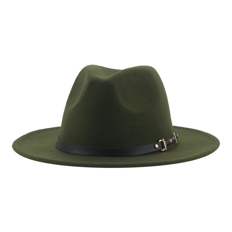 Vintage Wide Brim Fedora Hat With Belt Buckle Vintage Winter Chain Felt Hat
