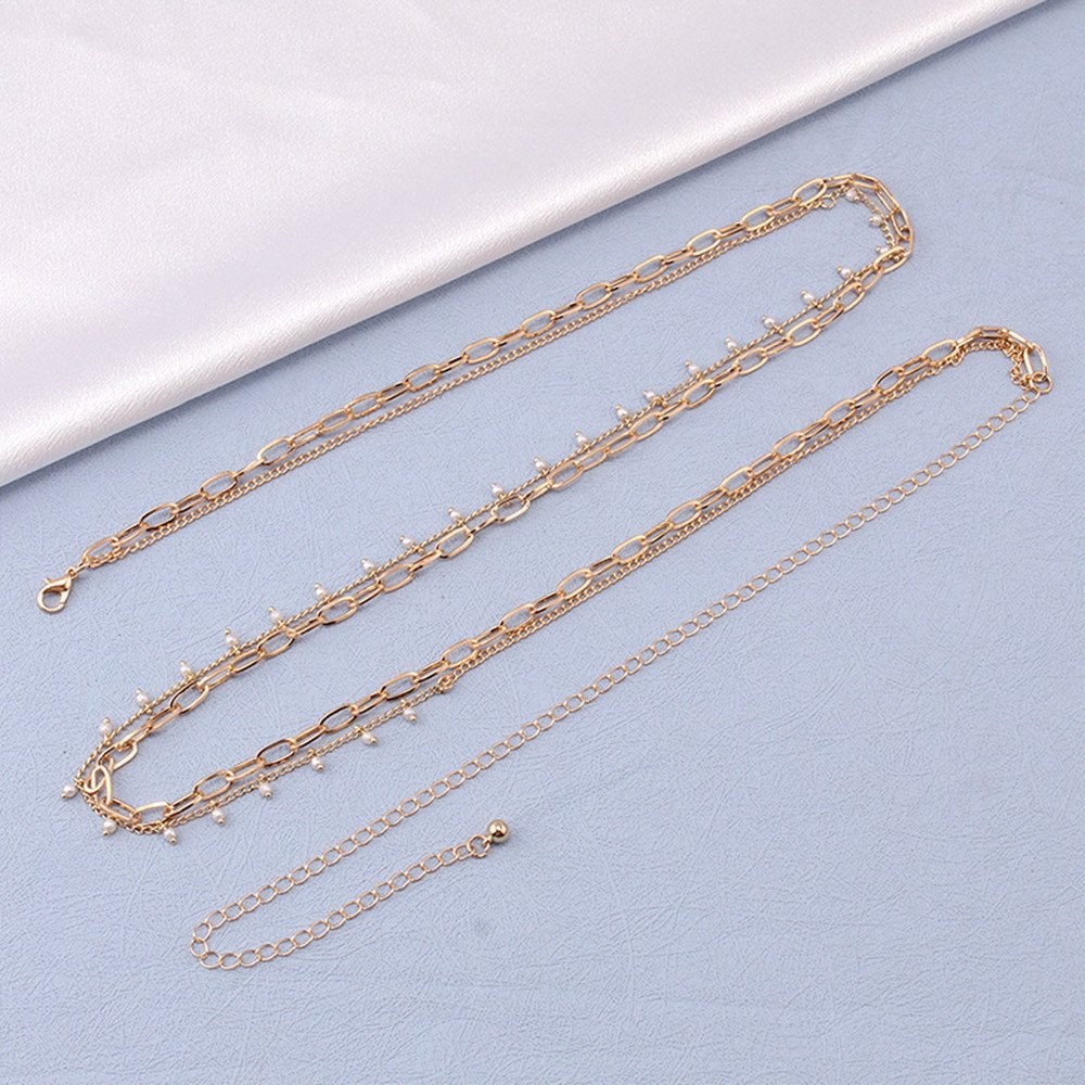 Go Party Sexy Summer Beach Ladies Pearl Tassel Double Layer Waist Chain Jewelry Beaded Belly Chains For Women Body Chain Belt