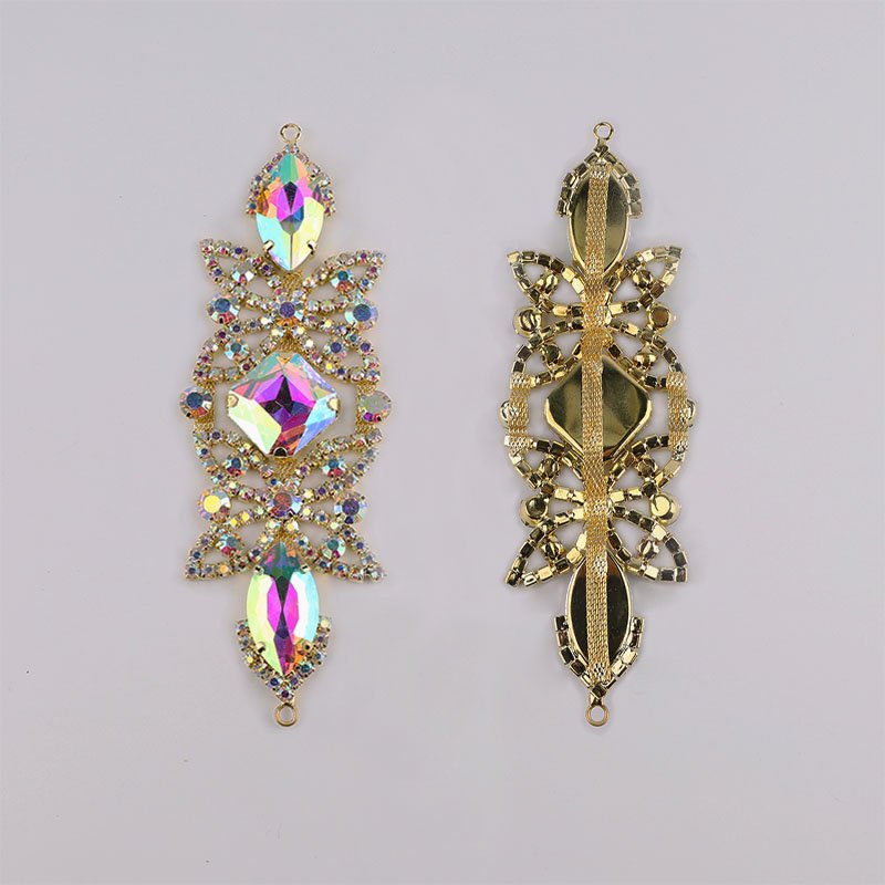 Trendy Multi-Shapes Shimmering Elegance Diamond Rhinestone Applique Patch Golden Base For Decoration Diamond Glue Design Patch
