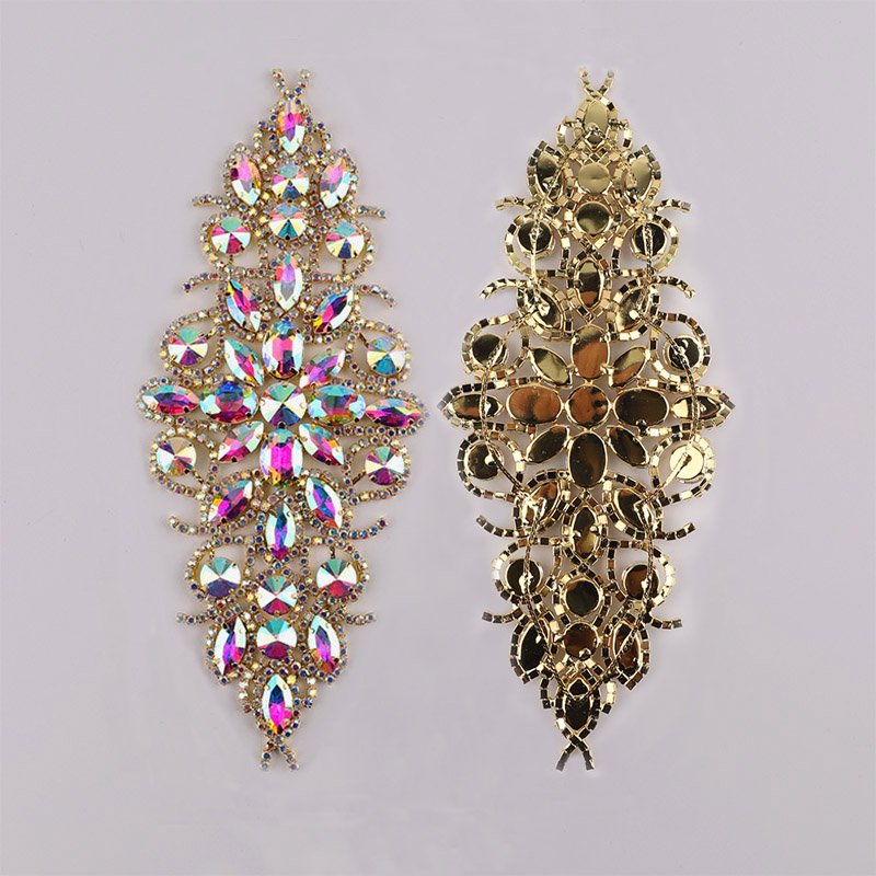 Trendy Multi-Shapes Shimmering Elegance Diamond Rhinestone Applique Patch Golden Base For Decoration Diamond Glue Design Patch