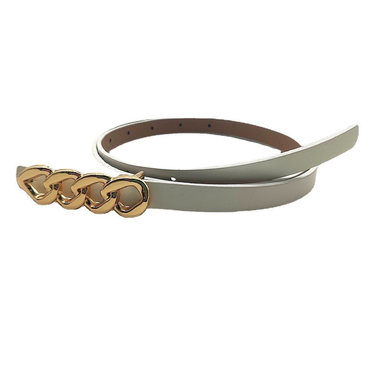 Casual Fashion Ladies PU Belt With Golden Chain Snap Buckle Alloy Material Belt