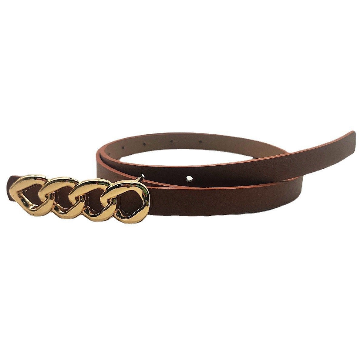 Casual Fashion Ladies PU Belt With Golden Chain Snap Buckle Alloy Material Belt
