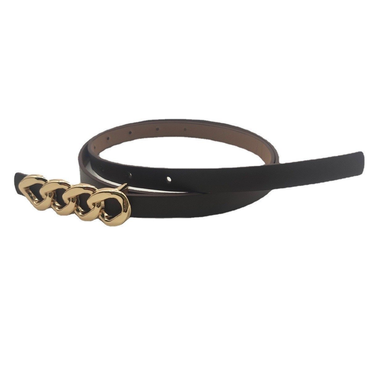 Casual Fashion Ladies PU Belt With Golden Chain Snap Buckle Alloy Material Belt