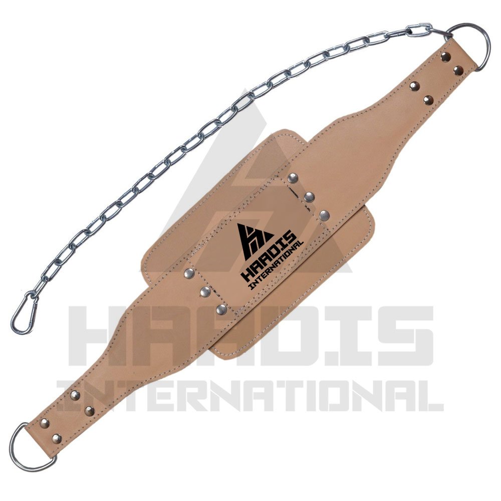 Professional gym dip belt with chain weight lifting training fitness weightlifting leather dipping belt