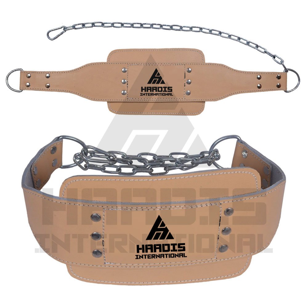 Professional gym dip belt with chain weight lifting training fitness weightlifting leather dipping belt