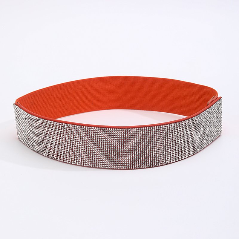 Designer wide plus size belt for woman Fashion rhinestone Waistband Diamond-studded Stretchy Cinch Elastic girls belts