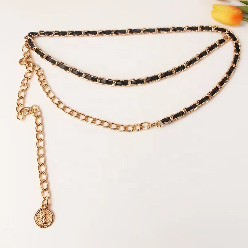 SHANGJIN fashion metal chain belts hook double-layer belt women belts & accessories for coat