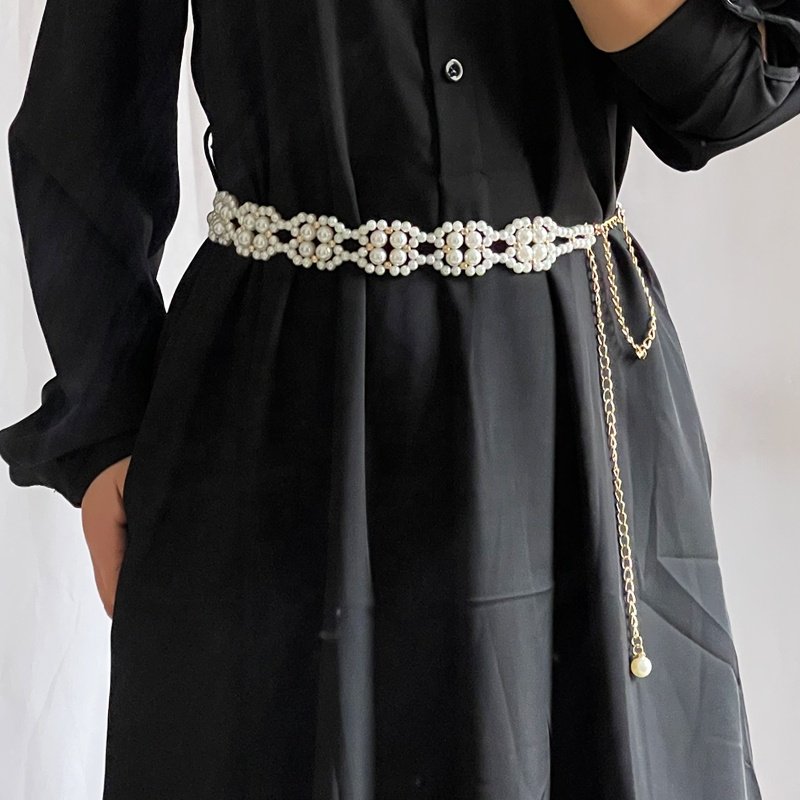 Fashion versatile sweet decorative pearl waist chain ladies waist hanging chain wide belt