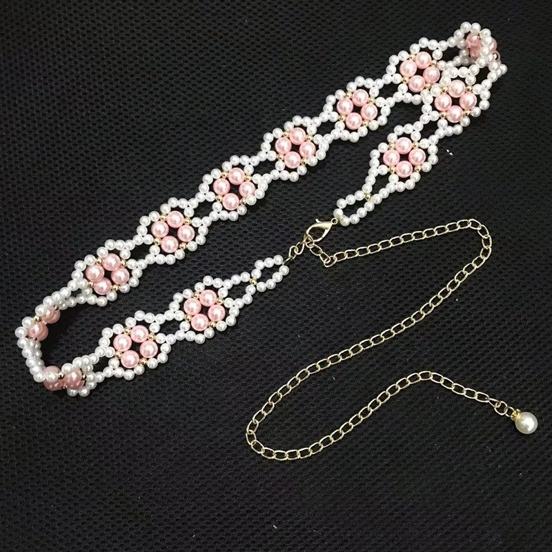 Fashion versatile sweet decorative pearl waist chain ladies waist hanging chain wide belt