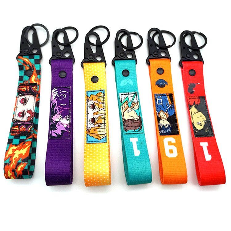 Cheap Webbing Key Chains Fabric Keychain Keyring Key Chain Strap Lanyard Keychain Custom Logo Keychains with Carabiner Hook