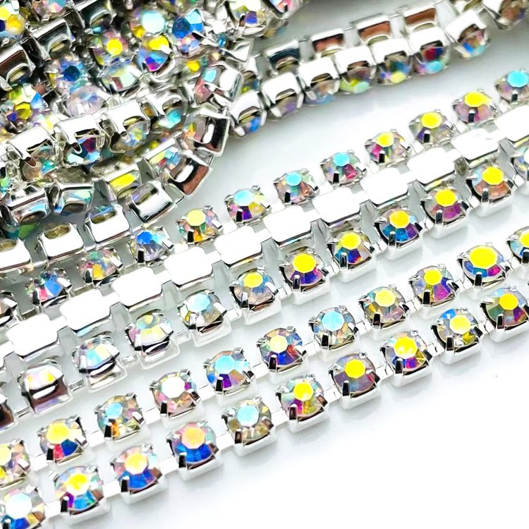 Crystal Stock Sewing Rhinestone Craft Accessories Close Chain Trim Roll by the Yard for Garment Processing