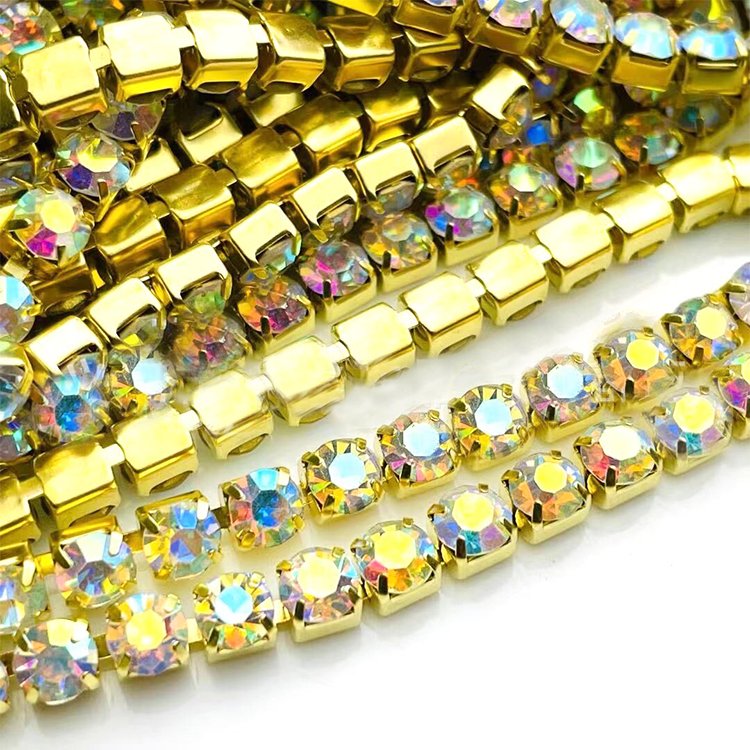 Crystal Stock Sewing Rhinestone Craft Accessories Close Chain Trim Roll by the Yard for Garment Processing