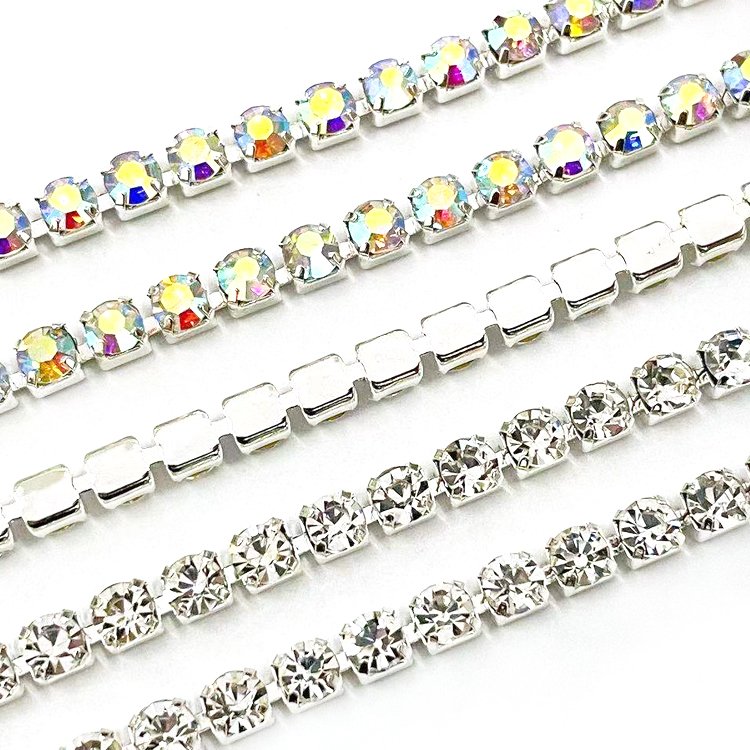 Crystal Stock Sewing Rhinestone Craft Accessories Close Chain Trim Roll by the Yard for Garment Processing