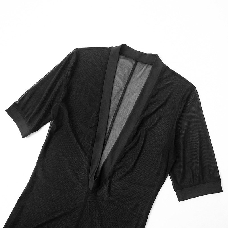 STOCK Deep V-NECK Women's Romper Bodycon Mesh See Through Jumpsuit Transparent Boyleg Short Casual Streetwear