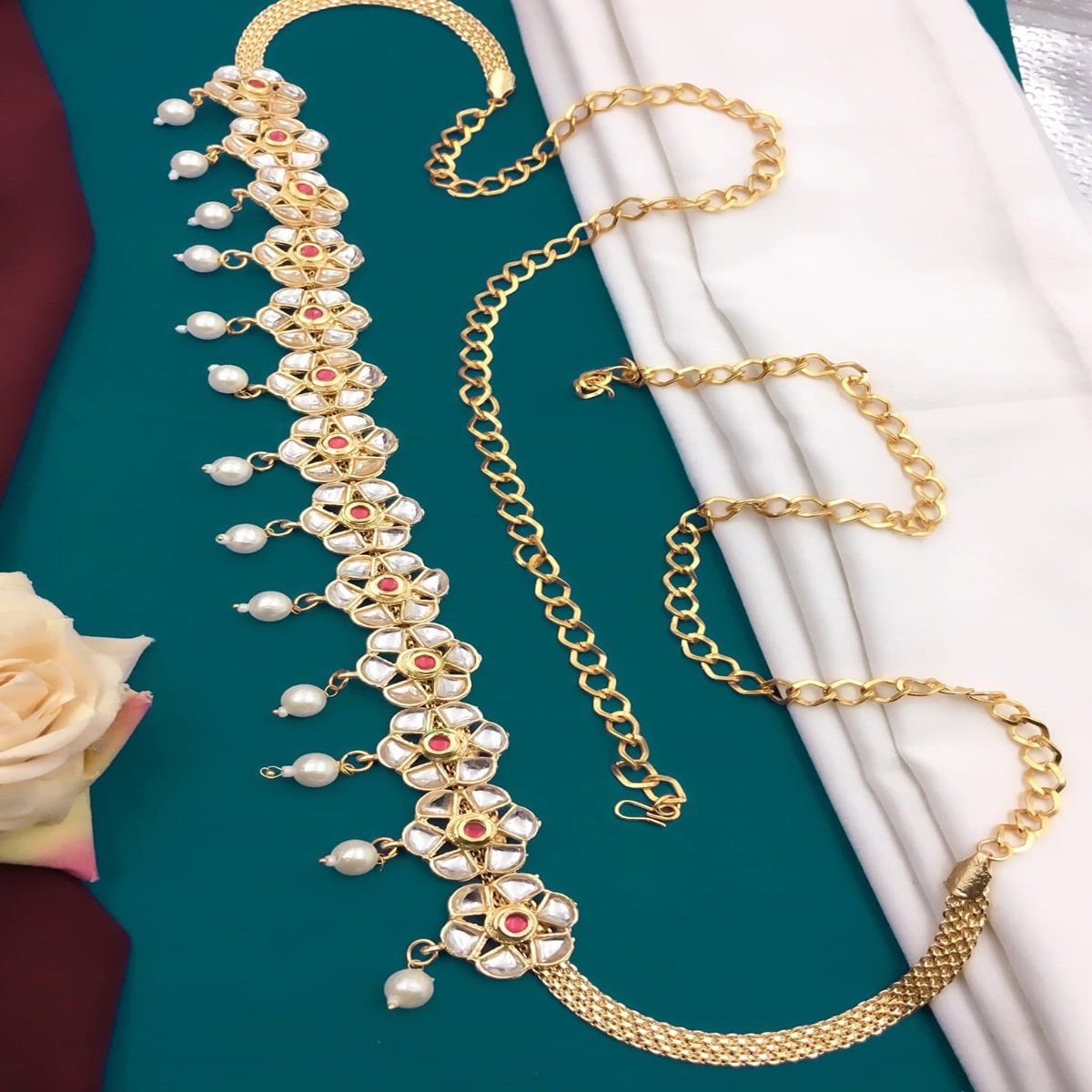 Indian Bridal Jewelry Gold Plated Floral Crystal Waist Belt Kamarband Body Jewellery Manufacturers Wholesaler