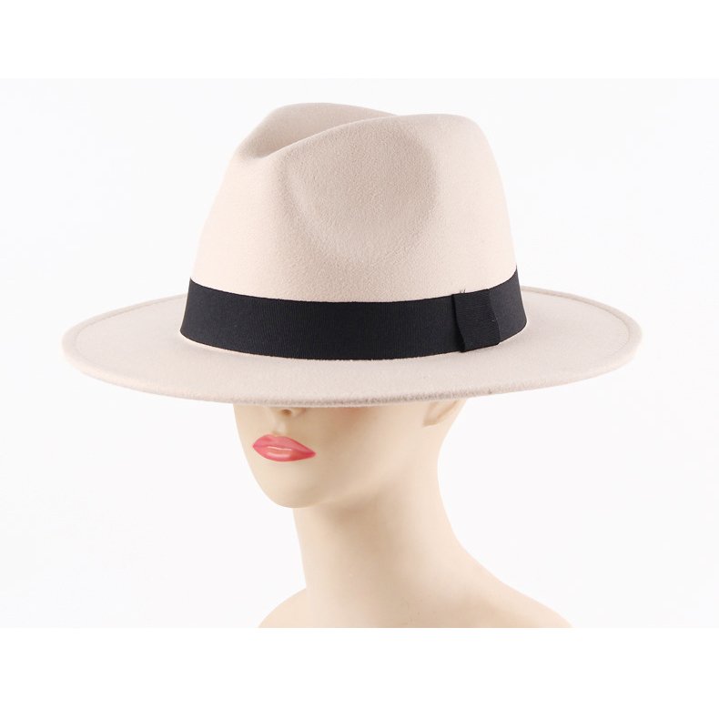 Flat Brimmed Tweed Bowler Hat Solid Color English Jazz Felt Hat Metal Chain Decoration