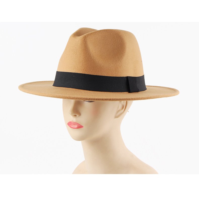 Flat Brimmed Tweed Bowler Hat Solid Color English Jazz Felt Hat Metal Chain Decoration