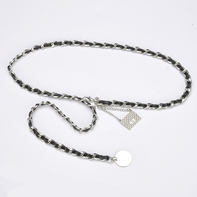 Popular Designer Leather Belts Classic Black Chain Belts Adjustable Alloy Waist Chain Women Dress Decoration