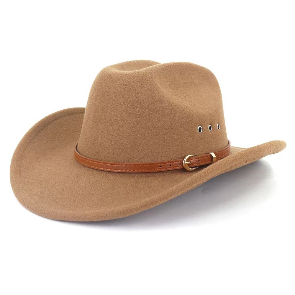 Hot wholesale western cowboy hats unisex felt side air hole fedora cowboy hats with belt