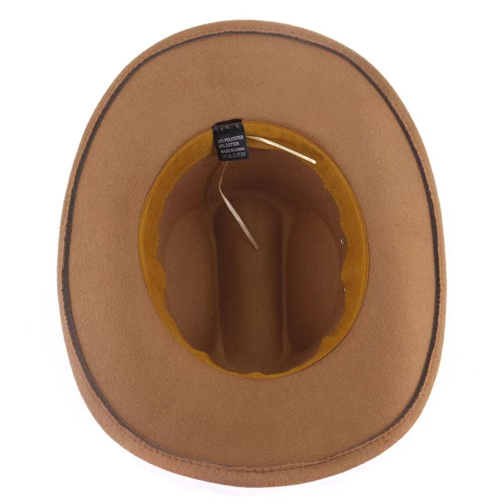 Hot wholesale western cowboy hats unisex felt side air hole fedora cowboy hats with belt
