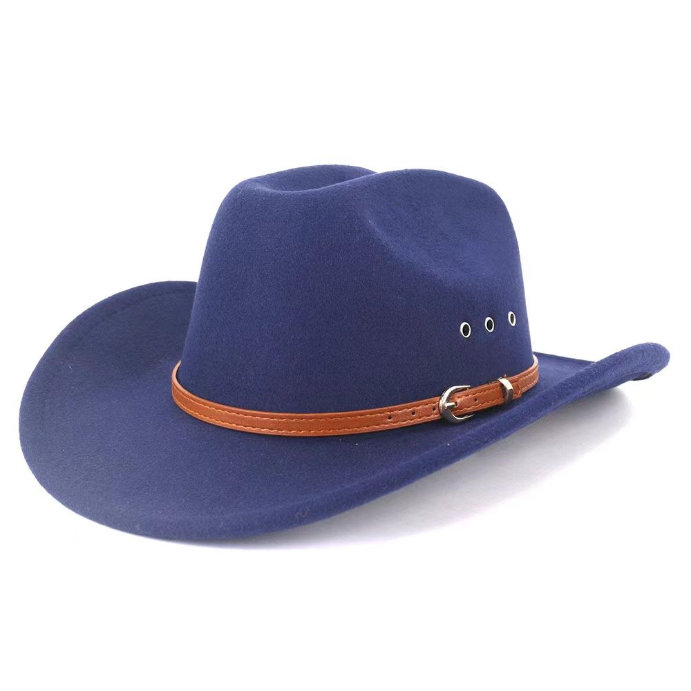 Hot wholesale western cowboy hats unisex felt side air hole fedora cowboy hats with belt