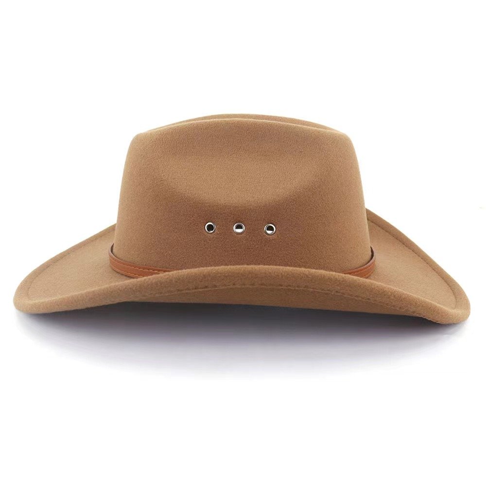 Hot wholesale western cowboy hats unisex felt side air hole fedora cowboy hats with belt