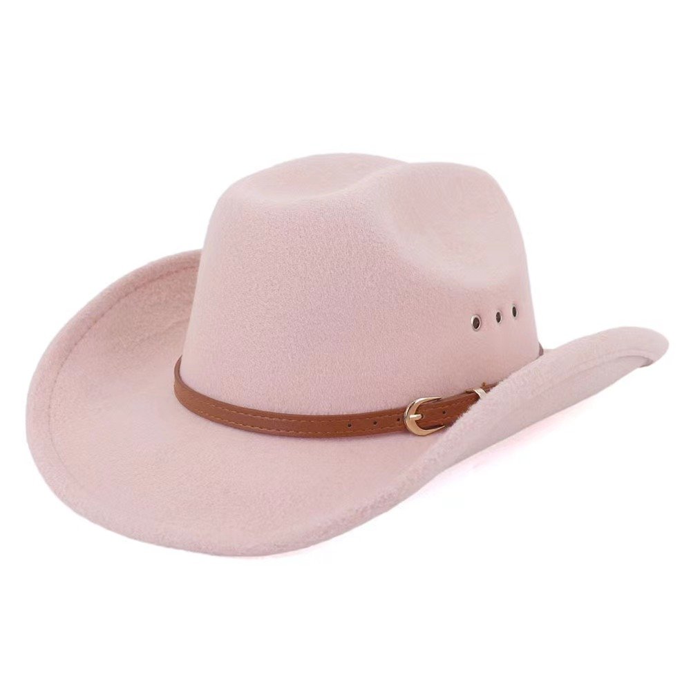 Hot wholesale western cowboy hats unisex felt side air hole fedora cowboy hats with belt
