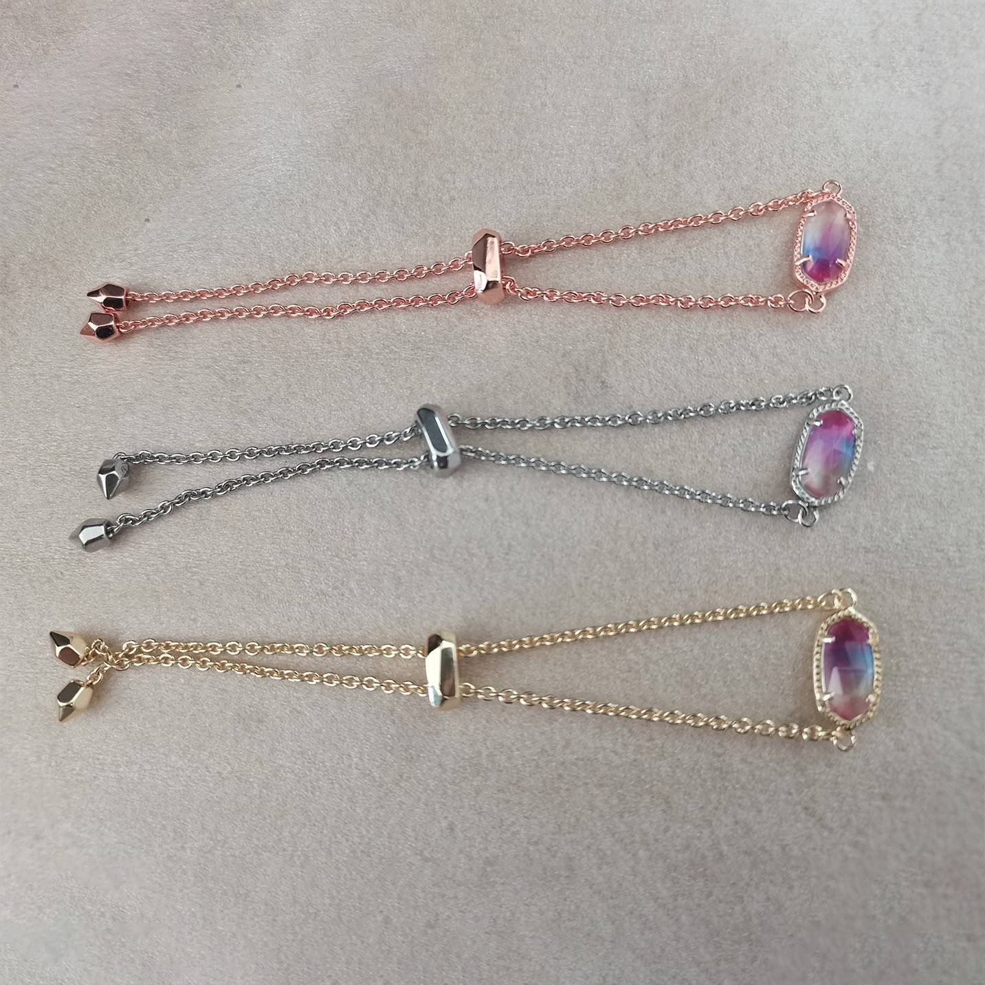 European and American KS jewelry simple oval -shaped three -color shell glass bracelets can stretch copper electroplating real gold