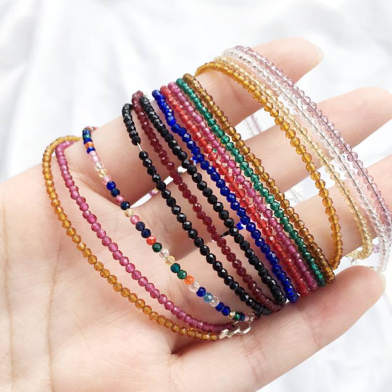 2mm Face -to -face Beads Women's Bracelet Women's 925 Sterling Silver Women's Bracelet Color Plear Personalistic temperament
