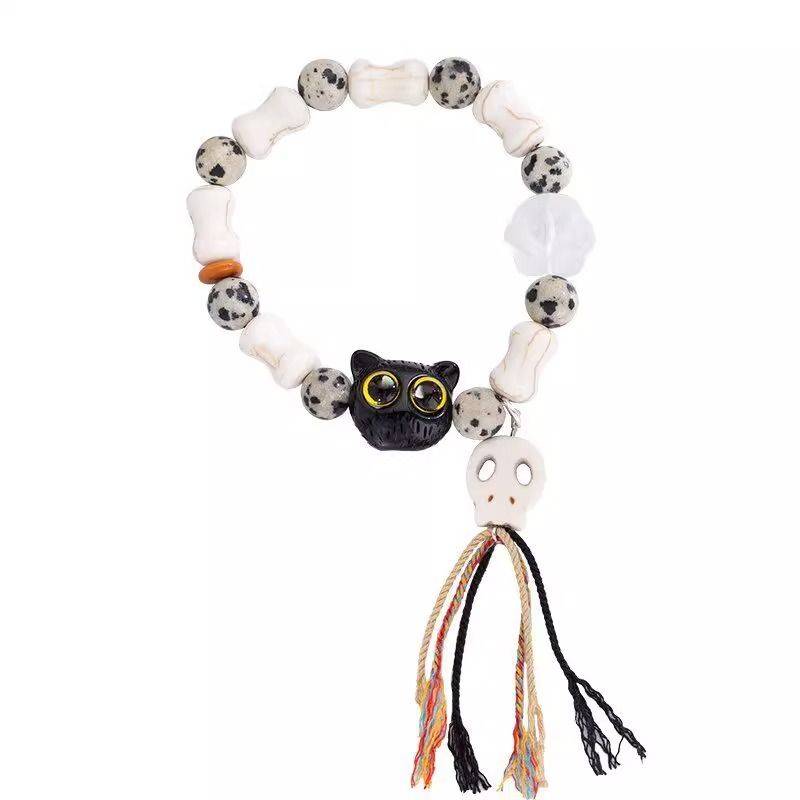 Skeleton cat ceramic beads bracelet editing niche design girlfriends sweet coolness hand string couple bracelet tight