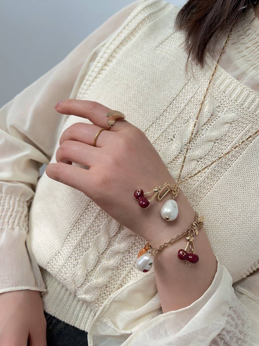 European and American jewelry jewelry labeling real gold -plated cherry plating real gold bracelet long horseshoe necklace sweater chain