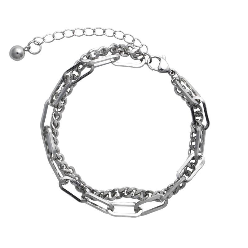 KANSAI self -made ins tide stitching double -layer stack with bracelets with bracelets men and women hip -hip personality cold wind titanium steel hand accessories