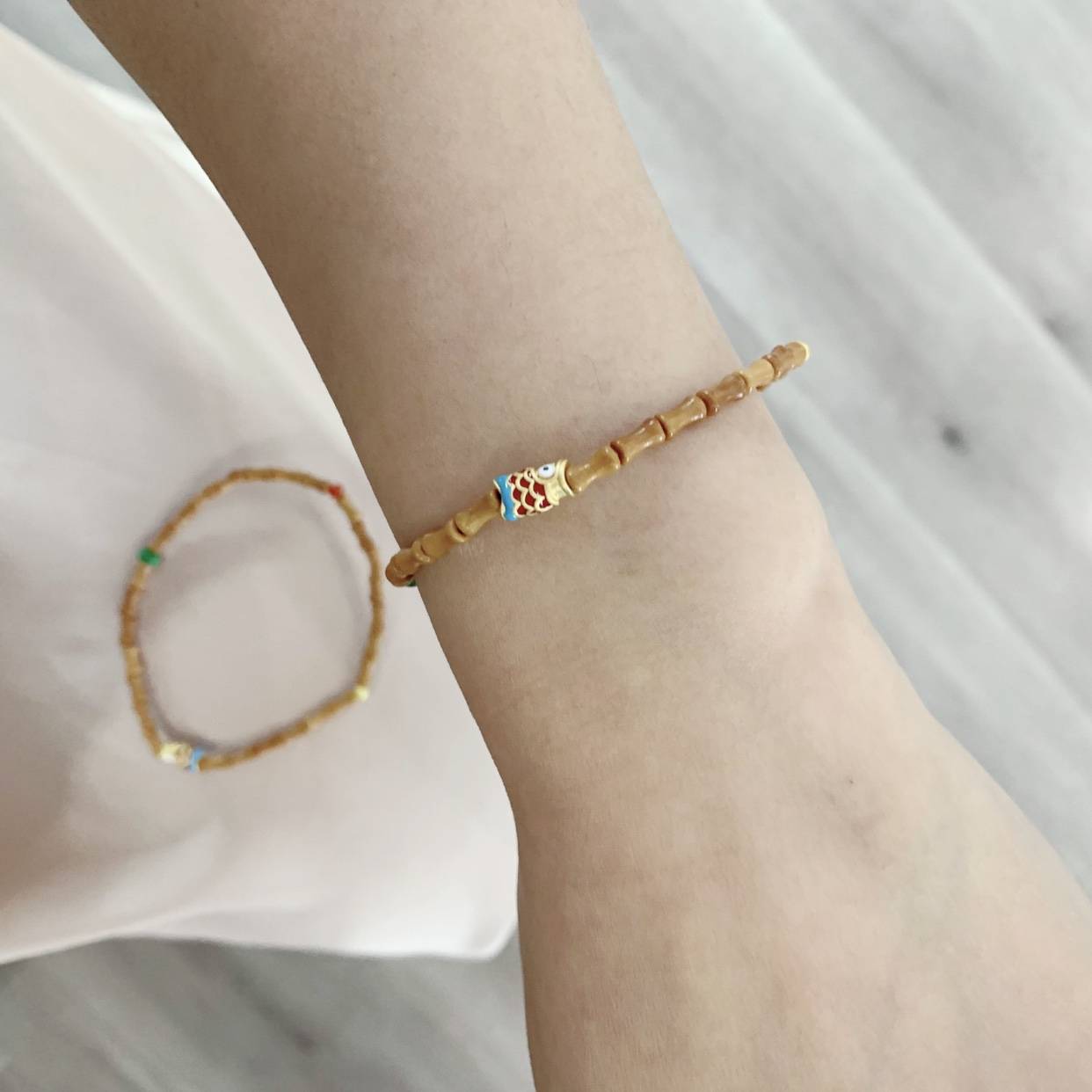 Olive core bamboo festival women's bracelet with diamond -magnesium ore agate baked blue fish go ashore women's mini little bead hand