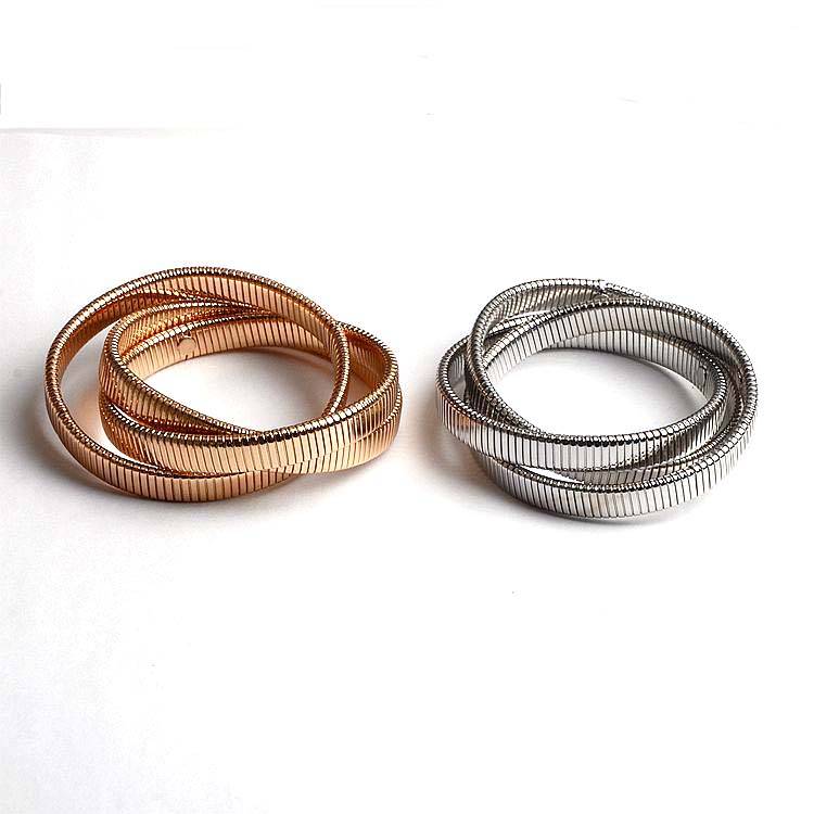 European and American fashion personality micro -bomb 3 layer of snake bone wide face bracelet exaggerated stack with bracelet women's accessories