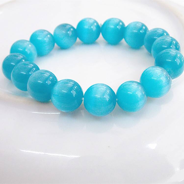 Blue Cat Eye Stone Bracelet 12mm European and American New Products Buddhism Men's Women Fashion Crystal Gems Bracelet