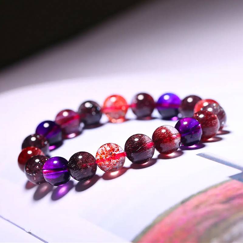 Natural tourmaline super seven aurora -blue treasure gray blue moonlight strawberry golden sun Yunyun ghost crystal cherry blossom bracelet