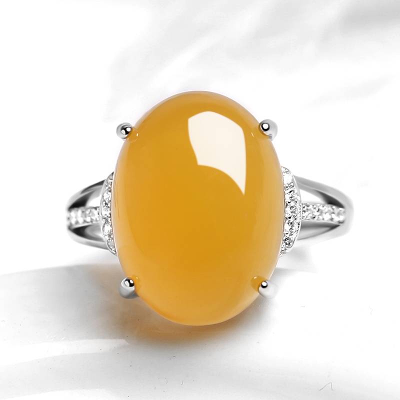S925 sterling silver rings empty custard women inlaid emerald jade plated 18K gold ellipse DIY ring custody