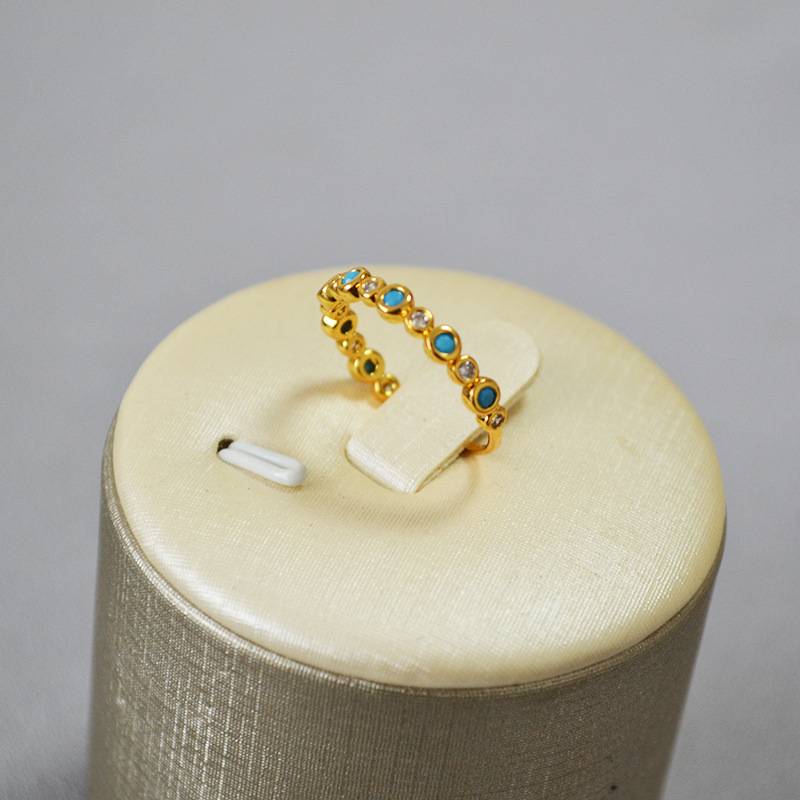 Simple and exquisite brass plating inlaid with blue pine vermiculite fine ring, food finger ring, personality temperament woman