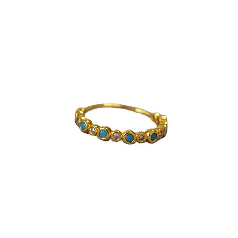 Simple and exquisite brass plating inlaid with blue pine vermiculite fine ring, food finger ring, personality temperament woman