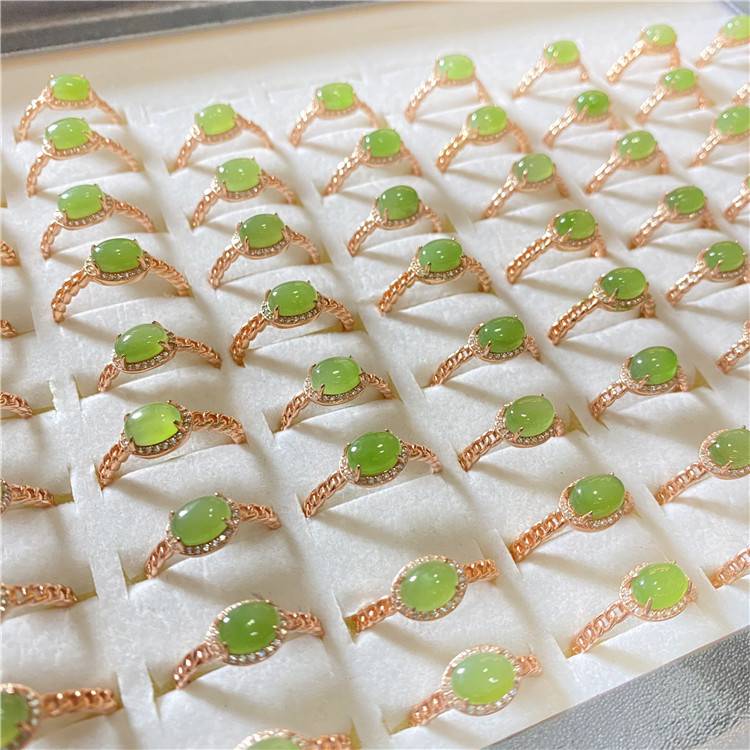 Natural Russian jasper sterling silver inlaid rings female jade ring jewelry gift