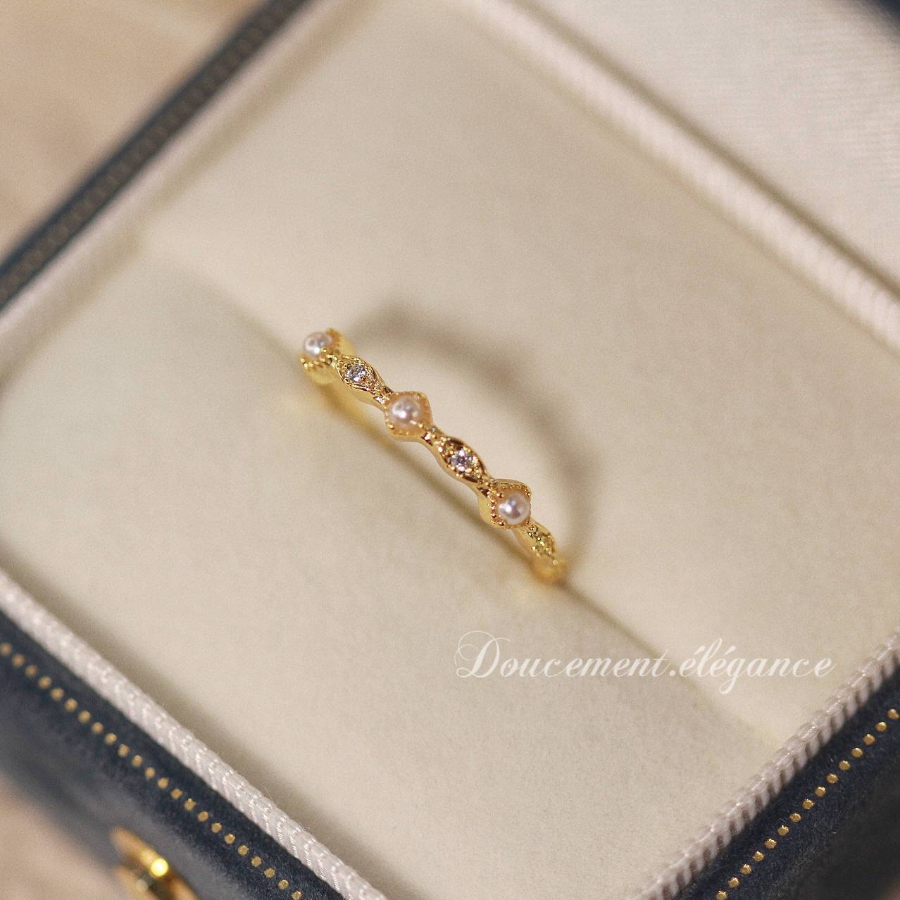 "Victoria" Japanese Agete is the same cute and exquisite gold -plated 18K pearl ring niche design female