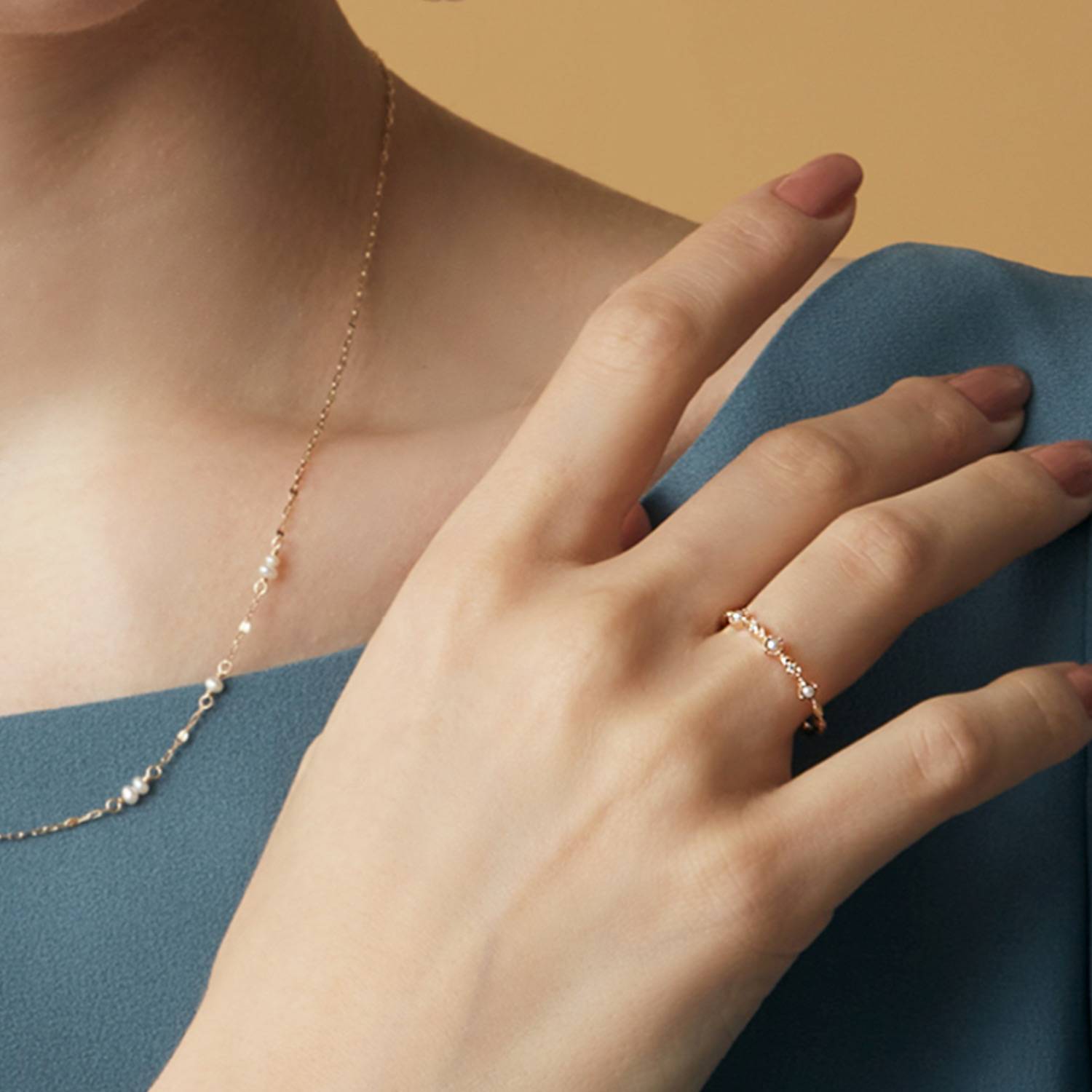 "Victoria" Japanese Agete is the same cute and exquisite gold -plated 18K pearl ring niche design female